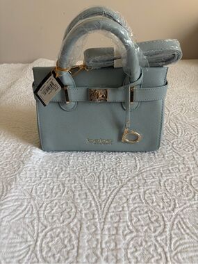 NWT bebe Evie Small Satchel Light Blue with Gold Hardware & Crossbody Strap